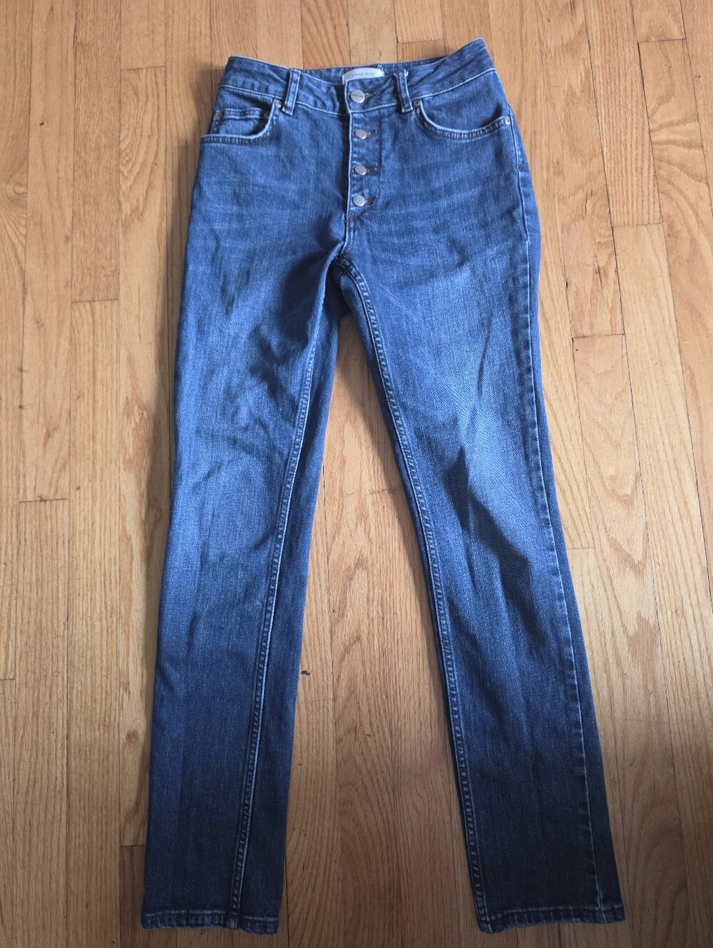 Anine Bing Mid Rise Dark Wash Skinny Jeans Button Fly Blue Sz 26